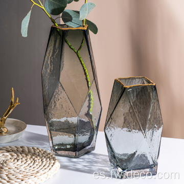 decoración de oro jarrones de vidrio geométrico gris ahumado